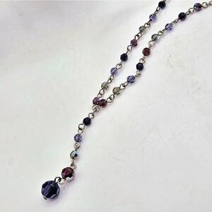 "5/$25" Shades Of Purple Crystal Bead Dainty Silvertone Y Adjustable Necklace